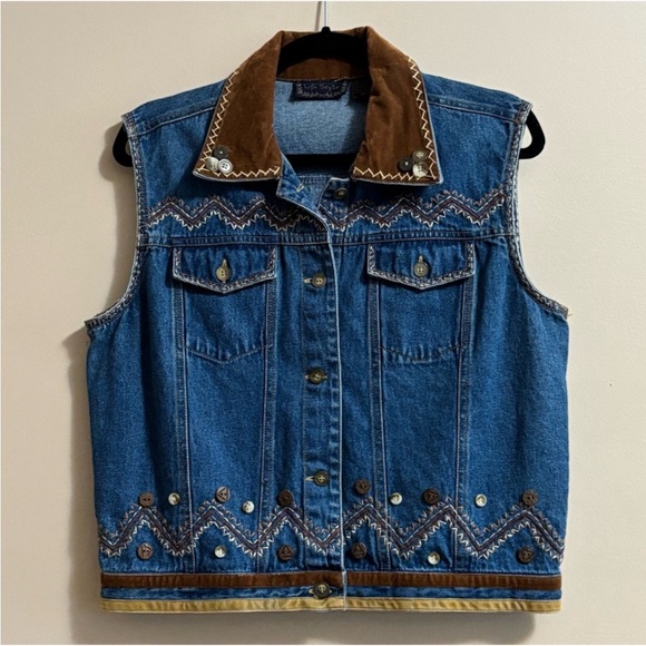 Jackets & Blazers - Life Style Sz XL Cotton Suede Trim Embroidered Denim County Western Vest